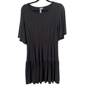 Alya Black Tiered Ruffle Short sleeved Dress